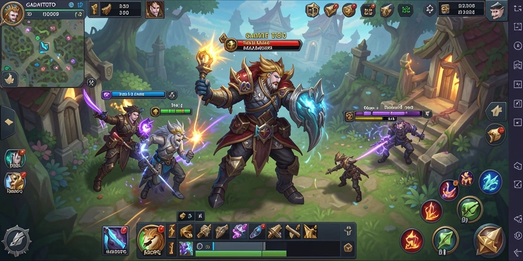 Screenshot gameplay GADAITOTO yang menunjukkan pertarungan seru di dunia fantasi.