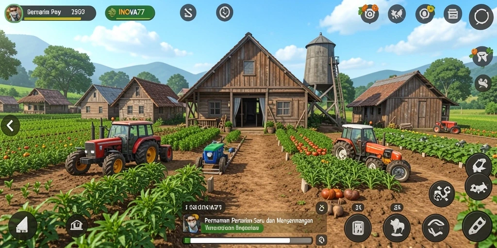 Tampilan gameplay INOVA77 yang menggambarkan aktivitas bertani.