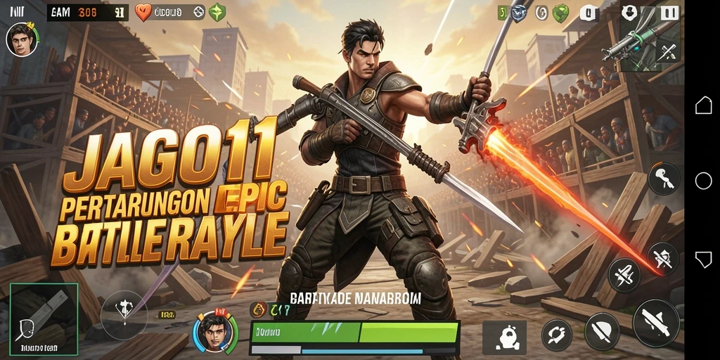 Screenshot gameplay <strong>JAGO11</strong> saat pertempuran Battle Royale intens.