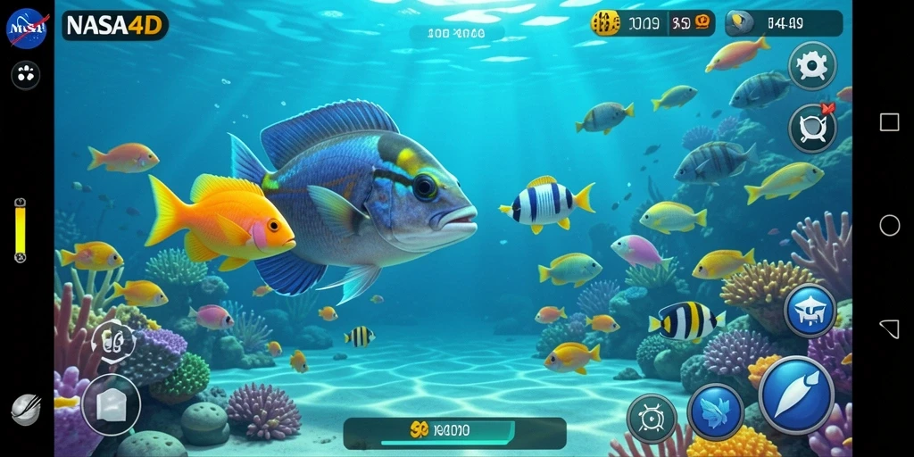 Tampilan gameplay seru di NASA4D saat menembak ikan.