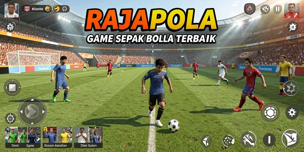 Screenshot RAJAPOLA menampilkan aksi mendebarkan dalam permainan sepak bola.