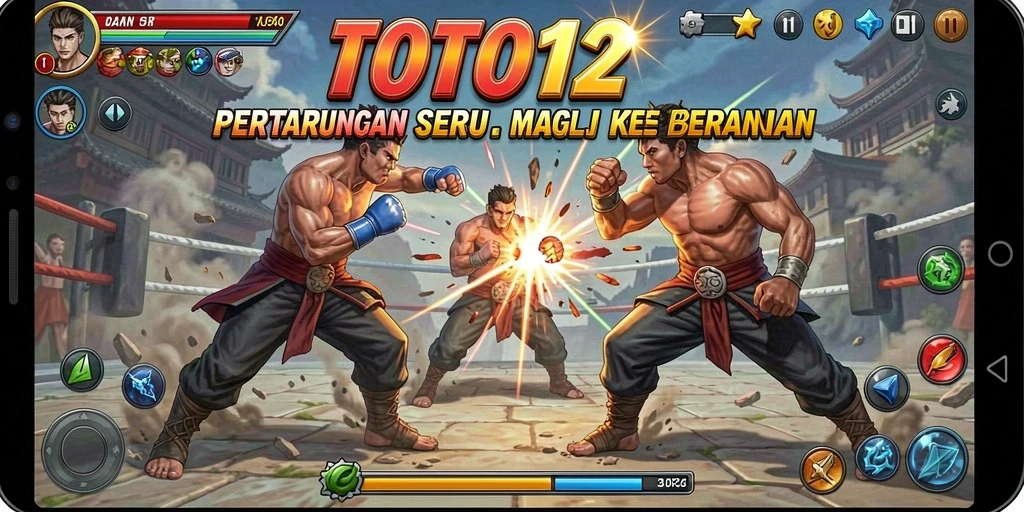 Screenshot gameplay TOTO12 yang menunjukkan aksi pertarungan seru.