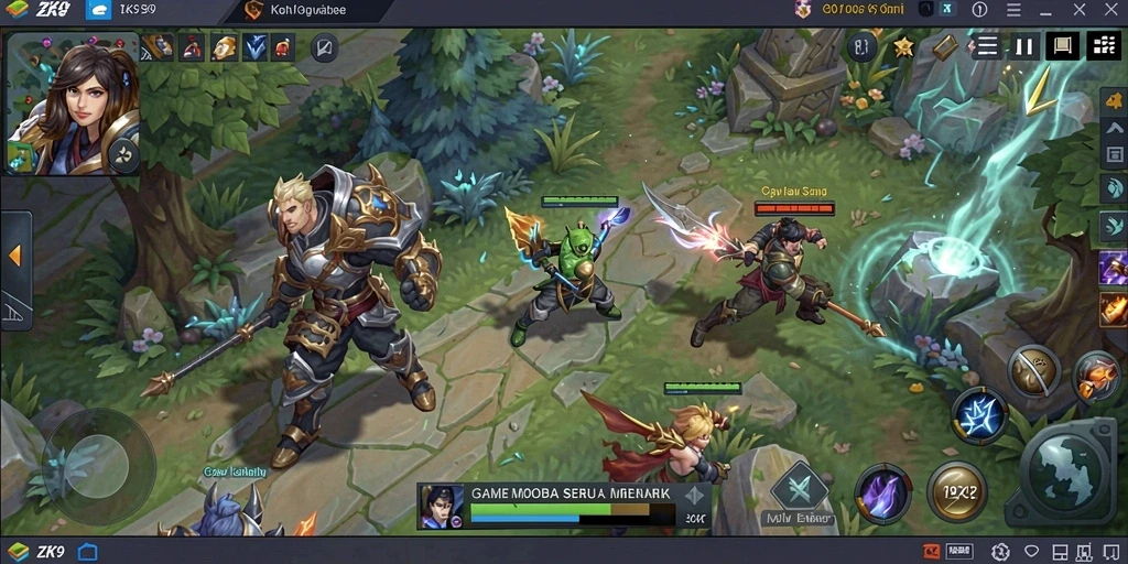 Tangkapan layar ZK9 memperlihatkan aksi seru dalam arena MOBA.